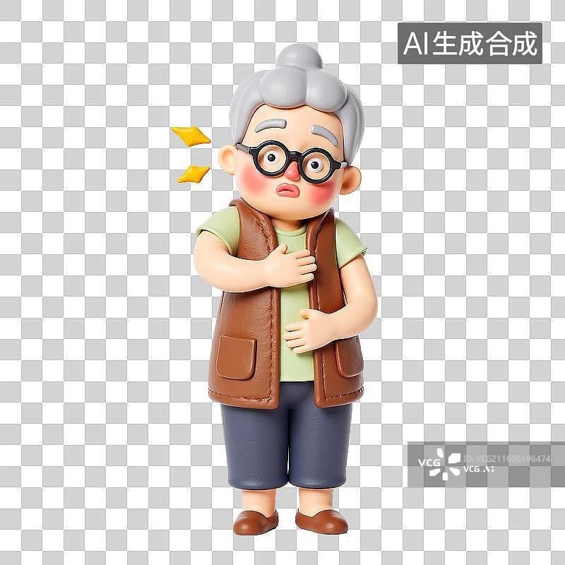 【AI数字艺术】3d粘土风格医疗健康老年人胸部疼痛人物图片素材