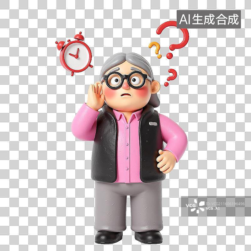 【AI数字艺术】3d粘土风格医疗健康老年人健忘人物图片素材