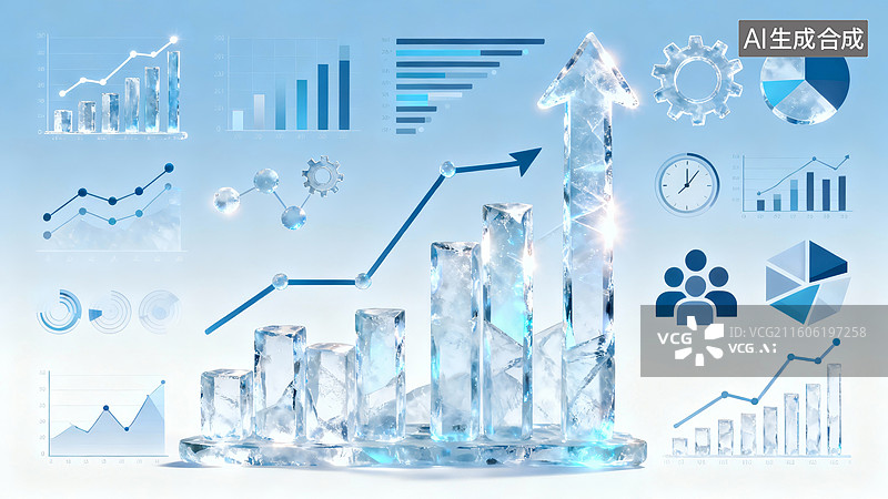 【AI数字艺术】冰雕图表与商业分析图片素材