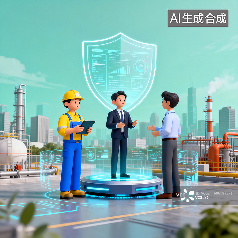 【AI数字艺术】工业场景中商务人员的安全讨论图片素材