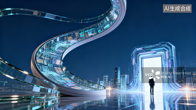 【AI数字艺术】未来城市中的科技身影图片素材