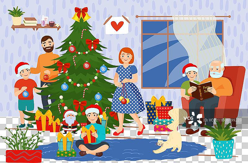 可爱的家庭人物角色一起庆祝图片素材