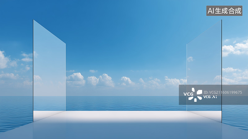 【AI数字艺术】水面上的平台与简约风格立体背景图片素材