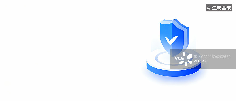 【AI数字艺术】蓝色盾牌图标，带有对勾标志图片素材