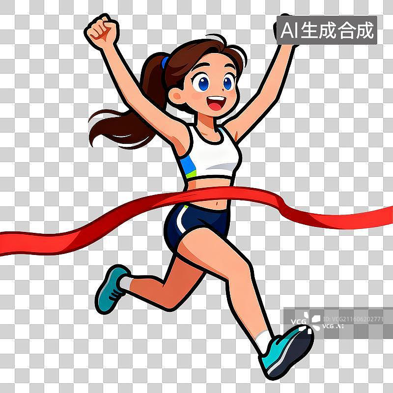 【AI数字艺术】女性跑步触线瞬间终点图片素材