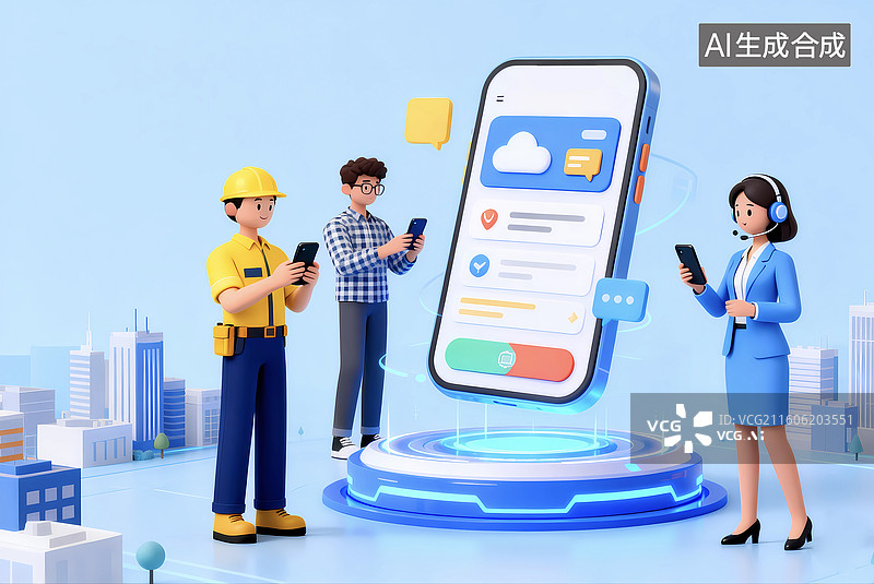 【AI数字艺术】后台管理人工客服城市建筑场景图片素材