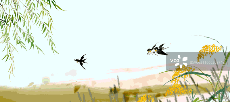 东方美学 秋天 燕子 稻田 丰收图片素材