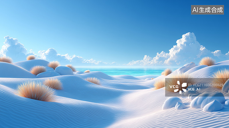 【AI数字艺术】沙漠沙丘与远山景观图片素材
