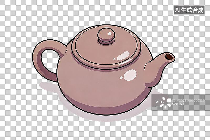 【AI数字艺术】卡通风格，一个紫砂壶PNG格式的免扣元素图片素材