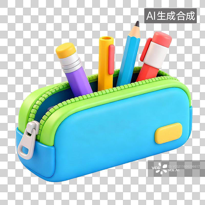 【AI数字艺术】3D拟物风格教育器具用品元素笔袋铅笔图片素材