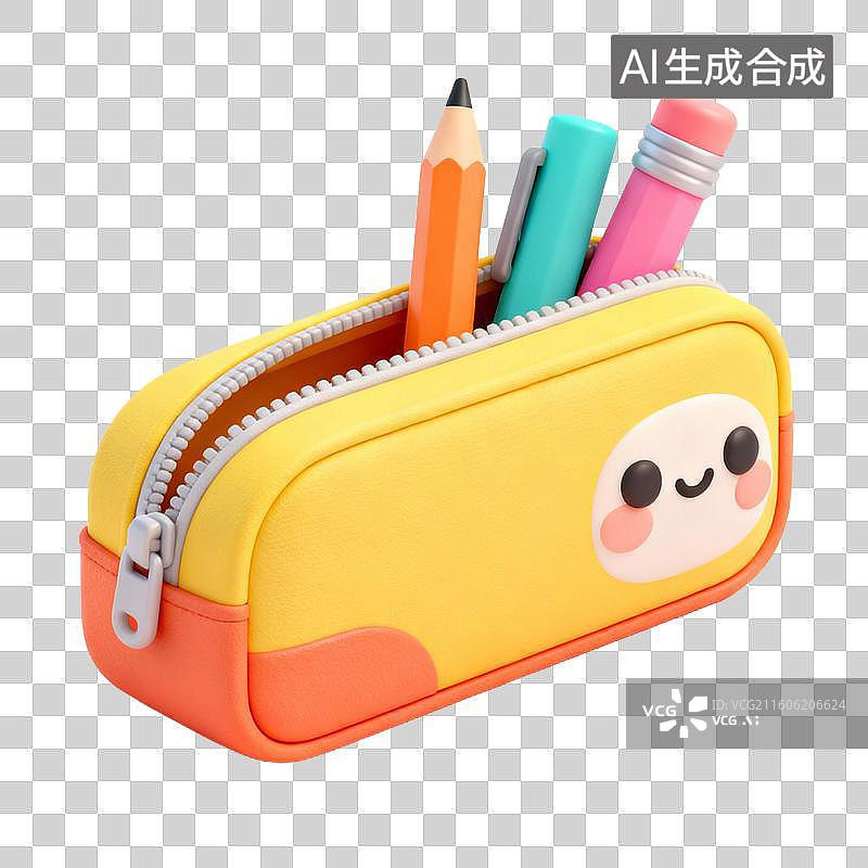 【AI数字艺术】3D拟物风格教育器具用品元素笔袋铅笔图片素材
