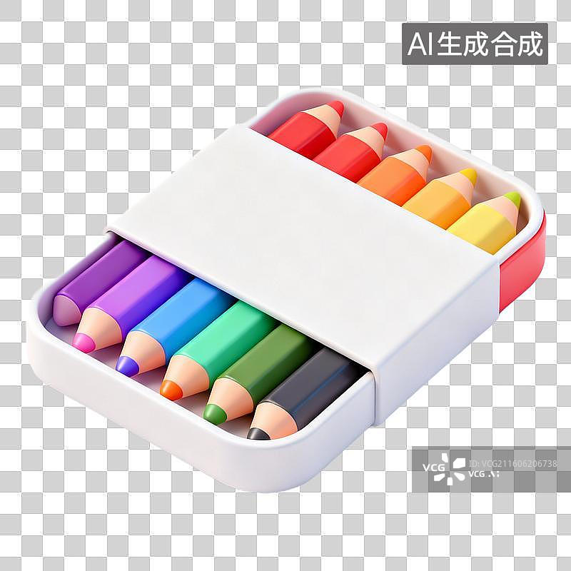 【AI数字艺术】3D拟物风格教育器具用品元素美术彩笔铅笔彩铅图片素材