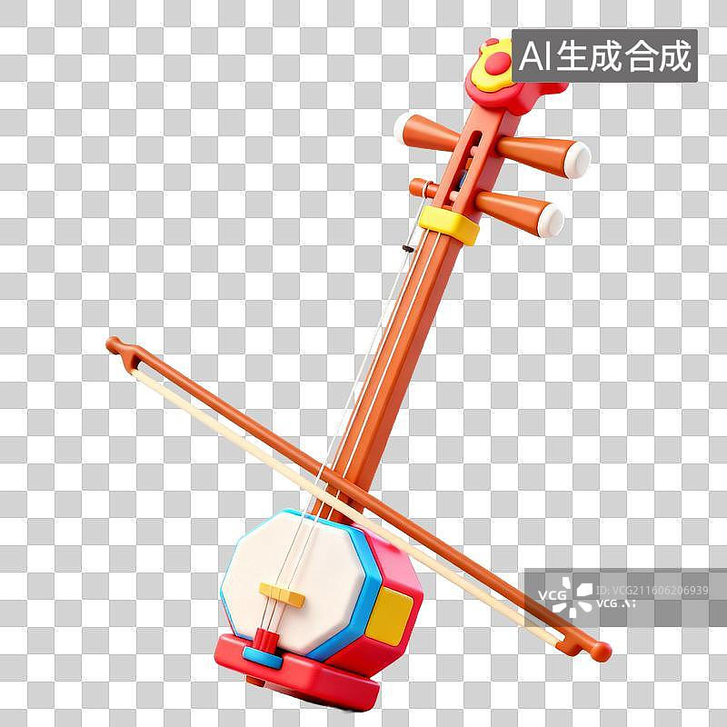 【AI数字艺术】3D拟物风格教育器具用品元素音乐二胡图片素材