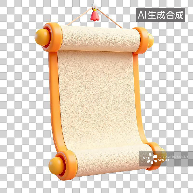 【AI数字艺术】3D拟物风格教育器具用品元素语文卷轴图片素材