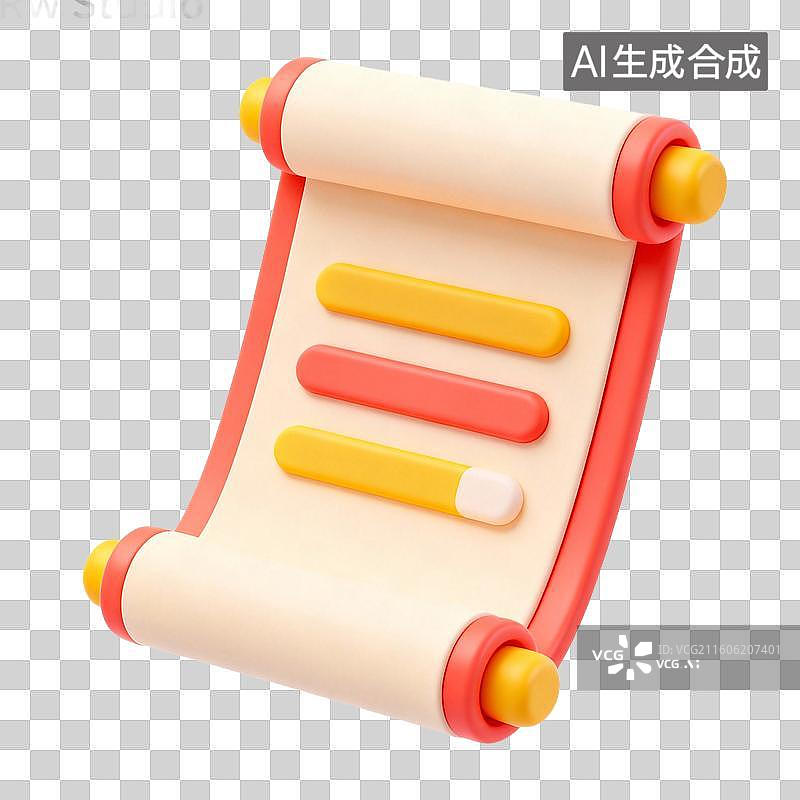 【AI数字艺术】3D拟物风格教育器具用品元素语文卷轴图片素材