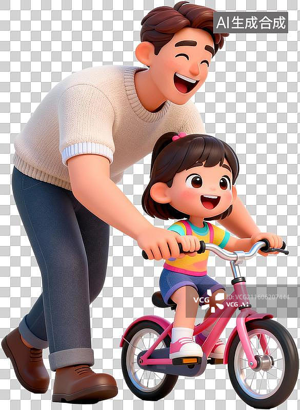 【AI数字艺术】3D卡通插画人物父亲节爸爸和孩子开心的玩耍快乐亲子时光插画元素免抠图形图片素材