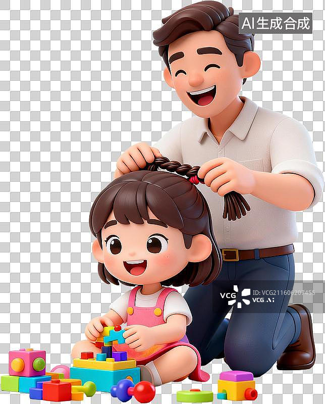 【AI数字艺术】3D卡通插画人物父亲节爸爸和孩子开心的玩耍快乐亲子时光插画元素免抠图形图片素材