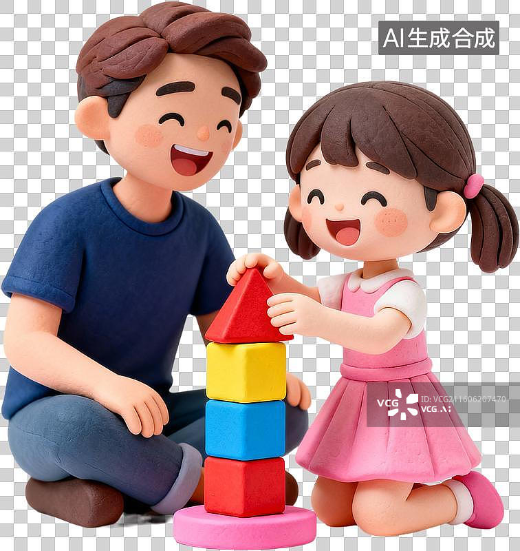 【AI数字艺术】3D卡通插画人物父亲节爸爸和孩子开心的玩耍快乐亲子时光插画元素免抠图形图片素材