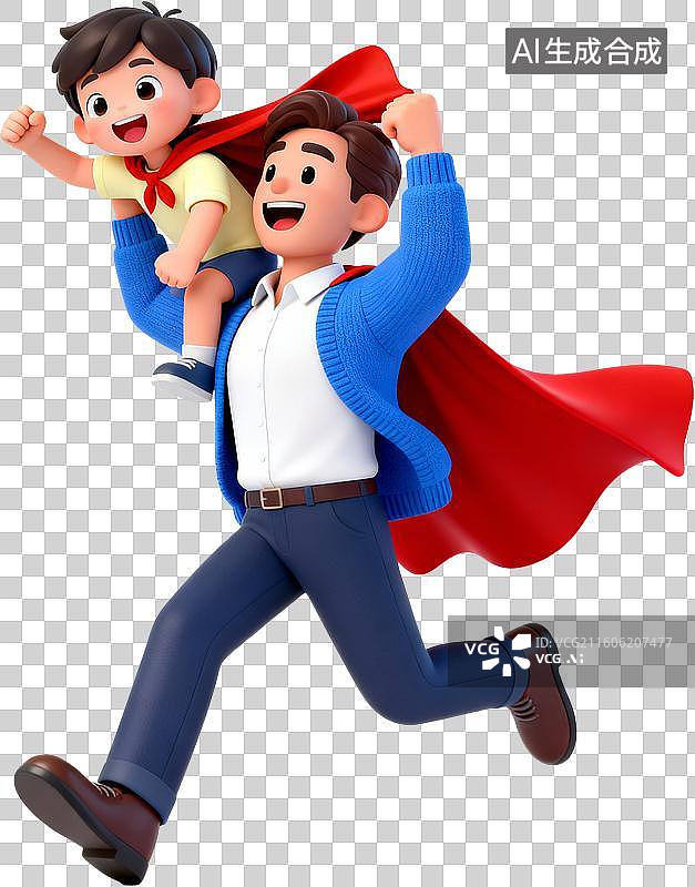 【AI数字艺术】3D卡通插画人物父亲节爸爸和孩子开心的玩耍快乐亲子时光插画元素免抠图形图片素材