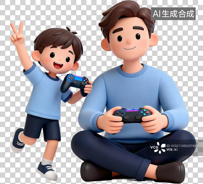 【AI数字艺术】3D卡通插画人物父亲节爸爸和孩子开心的玩耍快乐亲子时光插画元素免抠图形图片素材