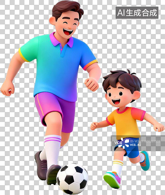 【AI数字艺术】3D卡通插画人物父亲节爸爸和孩子开心的玩耍快乐亲子时光插画元素免抠图形图片素材