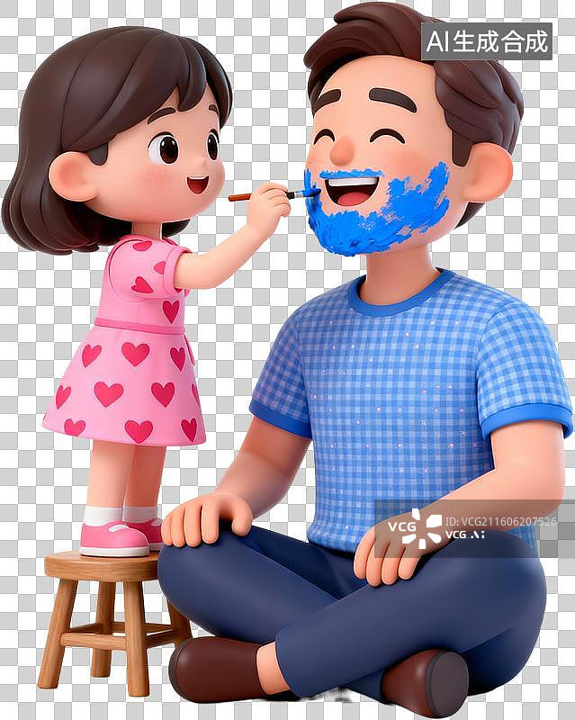 【AI数字艺术】3D卡通插画人物父亲节爸爸和孩子开心的玩耍快乐亲子时光插画元素免抠图形图片素材