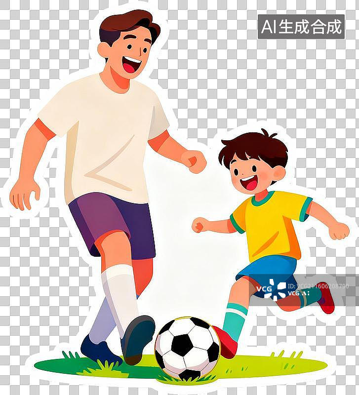 【AI数字艺术】扁平卡通插画人物父亲节爸爸和孩子开心的玩耍快乐亲子时光插画元素免抠图形图片素材