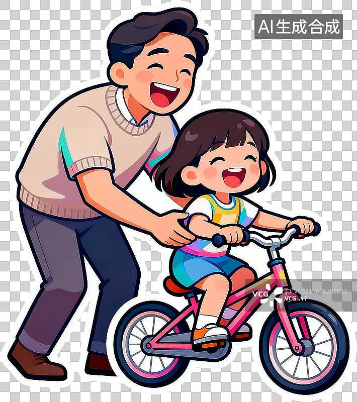 【AI数字艺术】扁平卡通插画人物父亲节爸爸和孩子开心的玩耍快乐亲子时光插画元素免抠图形图片素材