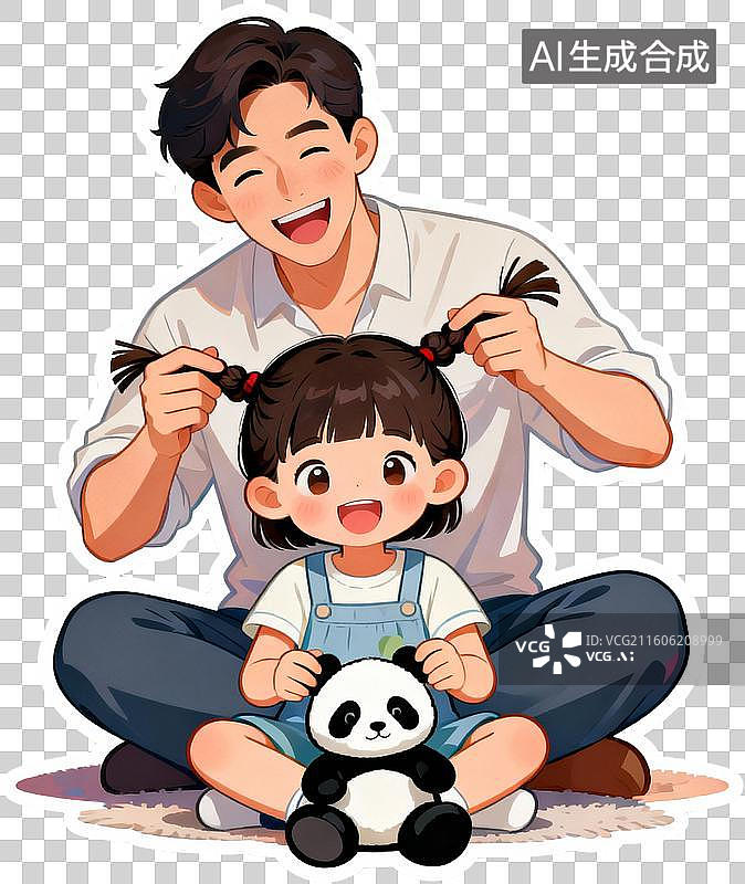【AI数字艺术】扁平卡通插画人物父亲节爸爸和孩子开心的玩耍快乐亲子时光插画元素免抠图形图片素材