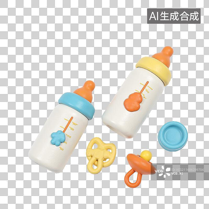 【AI数字艺术】3d粘土母婴亲子奶粉瓶元素图片素材
