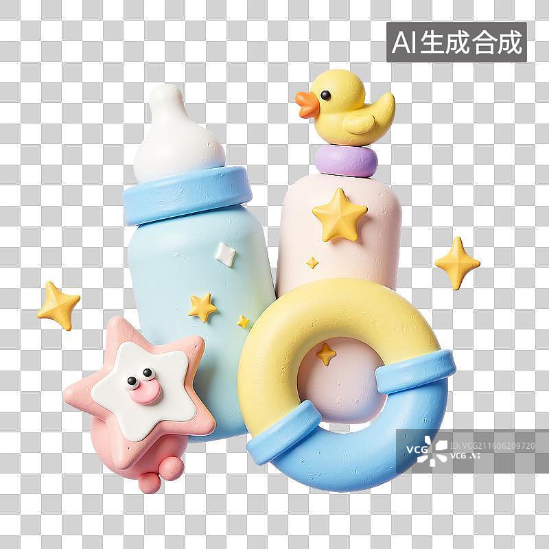 【AI数字艺术】3d粘土母婴亲子奶粉瓶元素图片素材