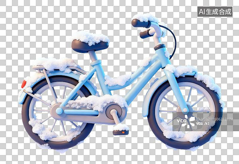 【AI数字艺术】积雪的自行车3D卡通免抠元素图片素材