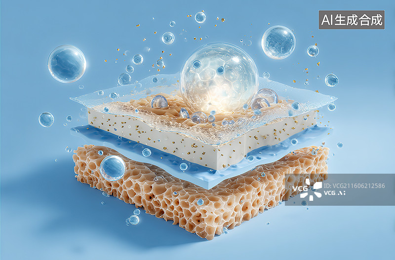 【AI数字艺术】多层材料结构与水珠互动图片素材