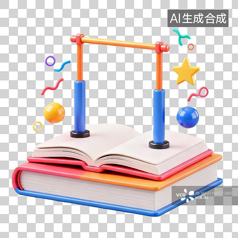 【AI数字艺术】3D拟物风格教育器具用品学科设计元素体育单杠图片素材