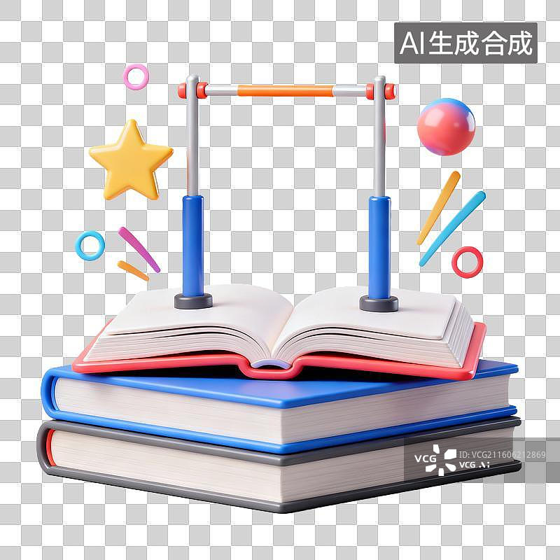 【AI数字艺术】3D拟物风格教育器具用品学科设计元素体育单杠图片素材