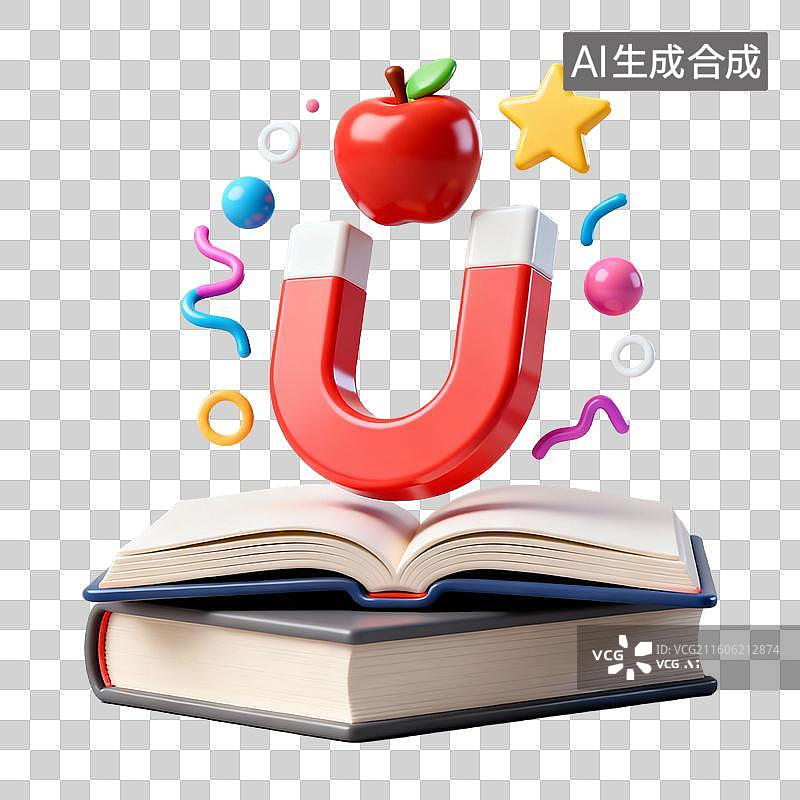 【AI数字艺术】3D拟物风格教育器具用品学科设计元素物理磁铁苹果牛顿图片素材