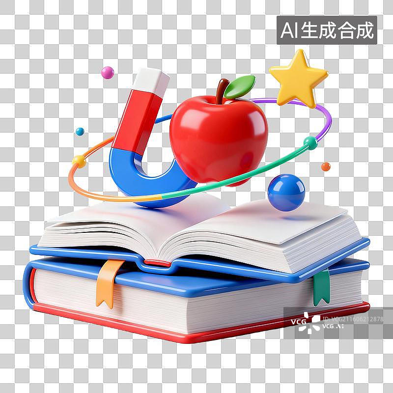 【AI数字艺术】3D拟物风格教育器具用品学科设计元素物理磁铁苹果牛顿图片素材