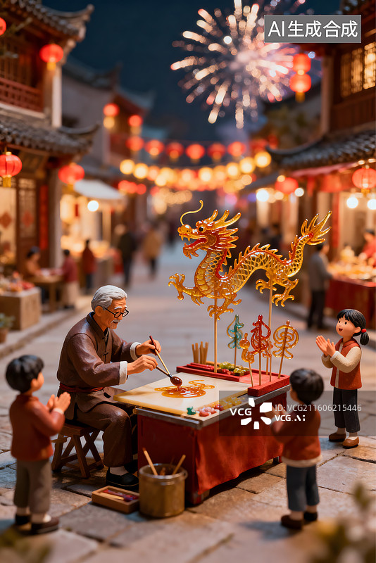 【AI数字艺术】非遗糖画微缩景观图片素材