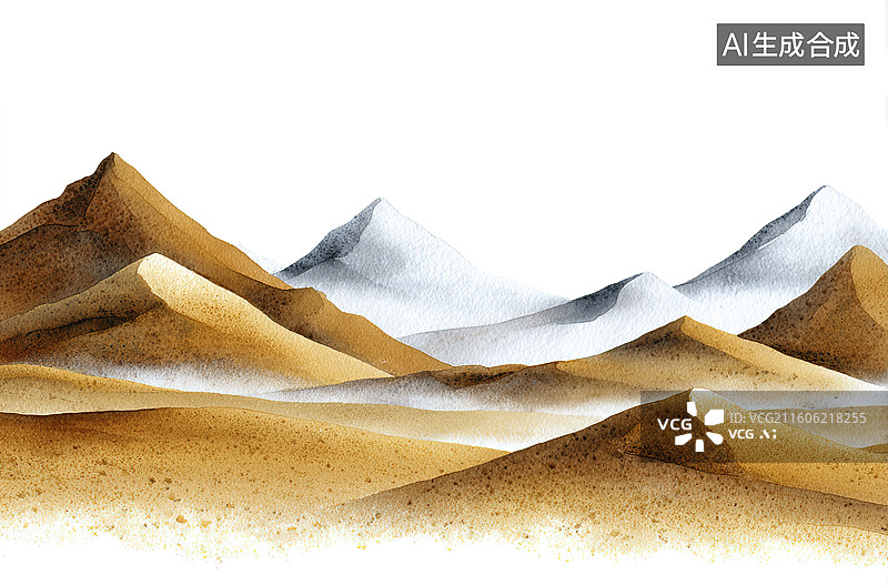 【AI数字艺术】沙漠沙丘与雪山景观图片素材