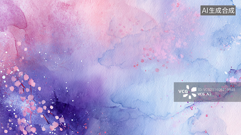 【AI数字艺术】粉紫水彩泼墨金点图片素材