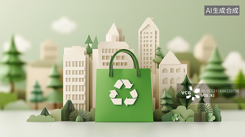 【AI数字艺术】可持续发展绿色循环经济概念插画图片素材