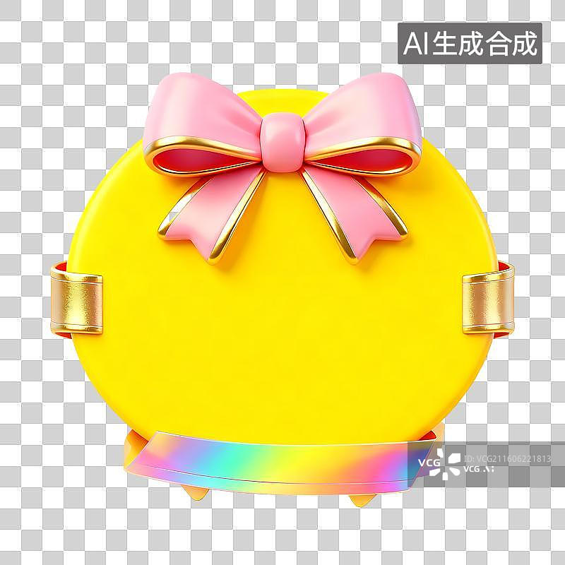 【AI数字艺术】带粉色蝴蝶结的黄色圆形物件图片素材