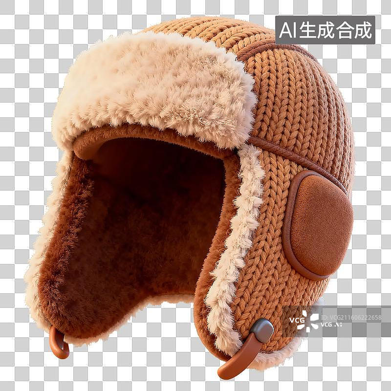 【AI数字艺术】3D毛线电商促销冬天冬季极寒保暖雷锋帽插画免抠元素图片素材