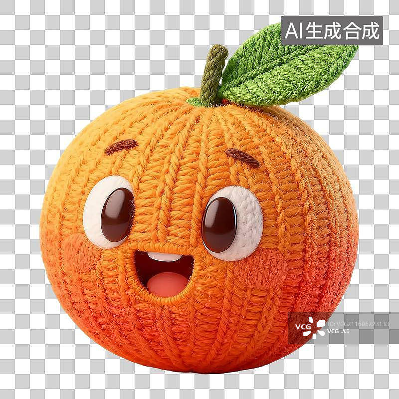 【AI数字艺术】3D毛线电商促销秋天丰收表情桔子插画免抠元素图片素材
