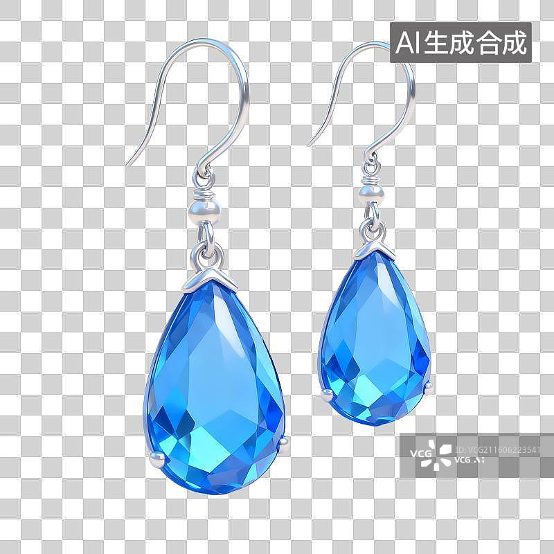 【AI数字艺术】优雅蓝色水滴形耳环图片素材