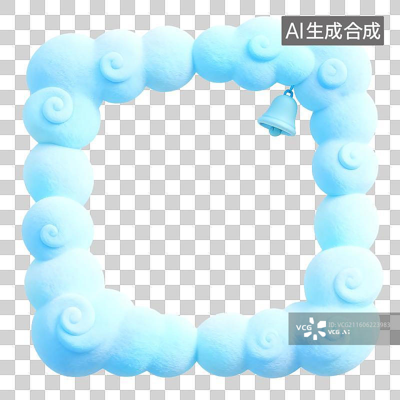 【AI数字艺术】浅蓝色云朵方形边框图片素材