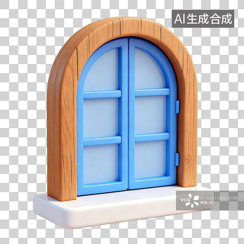 【AI数字艺术】带有蓝色窗格的拱形窗户图片素材