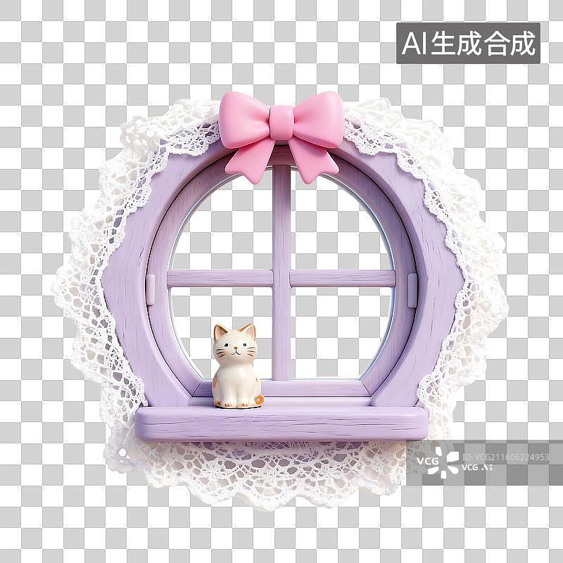 【AI数字艺术】带有蕾丝粉色蝴蝶结的可爱圆窗图片素材