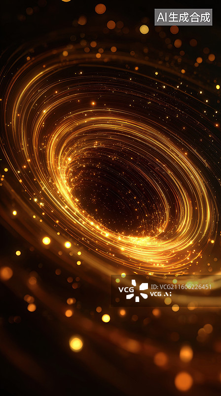 【AI数字艺术】金色光晕环绕的抽象漩涡图片素材