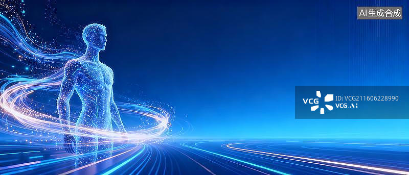 【AI数字艺术】粒子智人：未来科技中的数字生命体意象图片素材